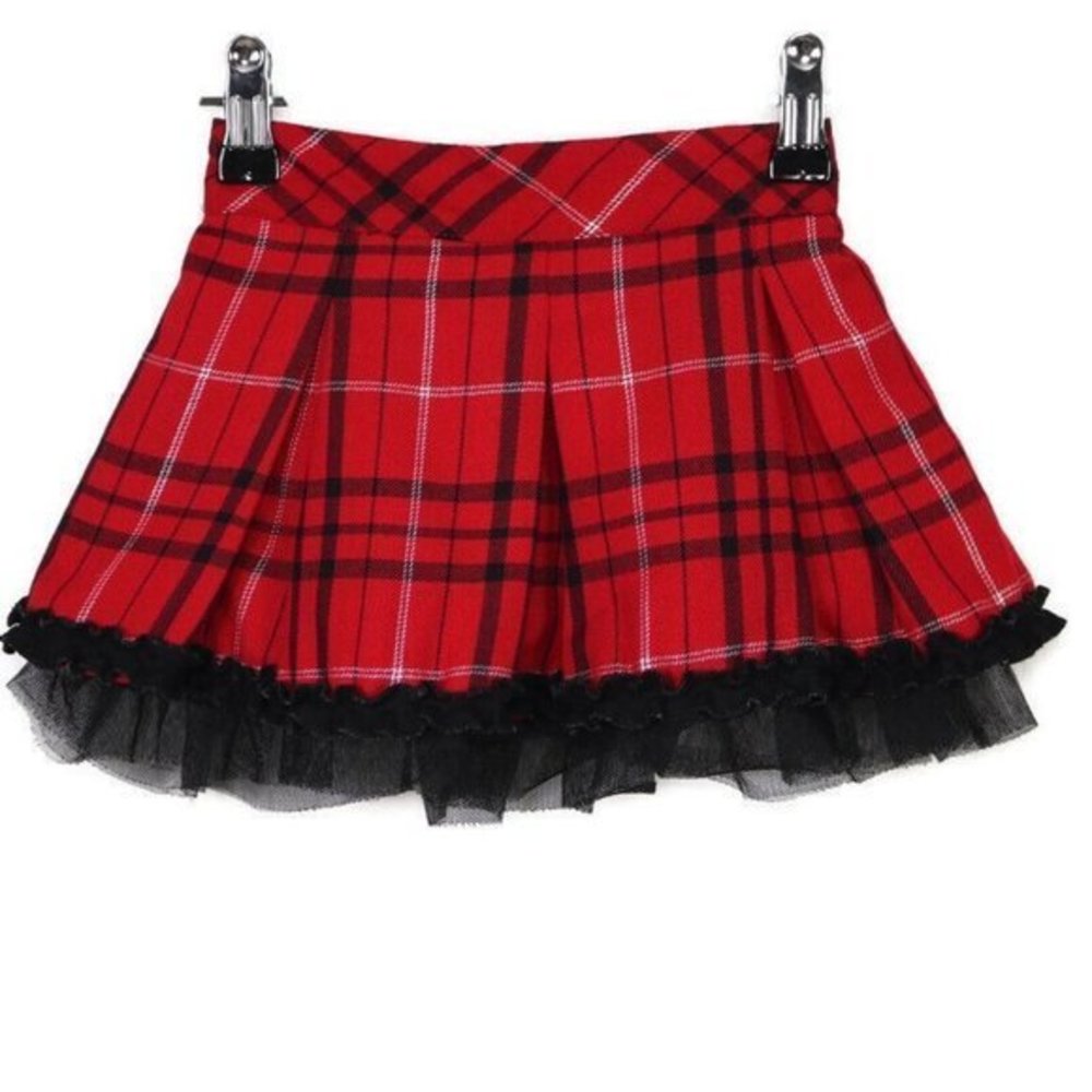 Koala Kids Skirt Red Black Silver Plaid Ruffles Christmas Holiday 24 Months